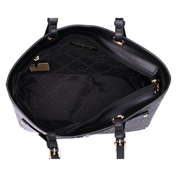 Michael Kors Jet Set Travel Medium Double Pocket Tote Vegan Leather Black MK - Picture 8 of 8